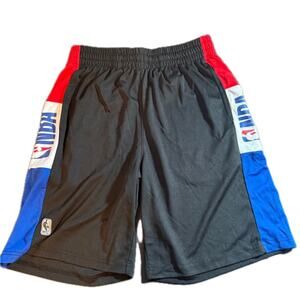 Large NBA Black Basketball Shorts Red White Blue Side Stripe Drawstring Pockets